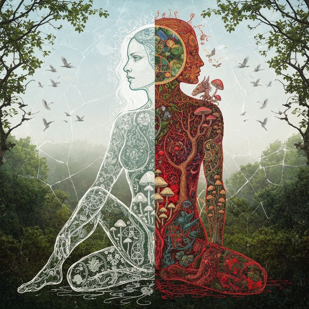 Surreal Mindscape: Fantasy Plant Kingdom in Mixed Media