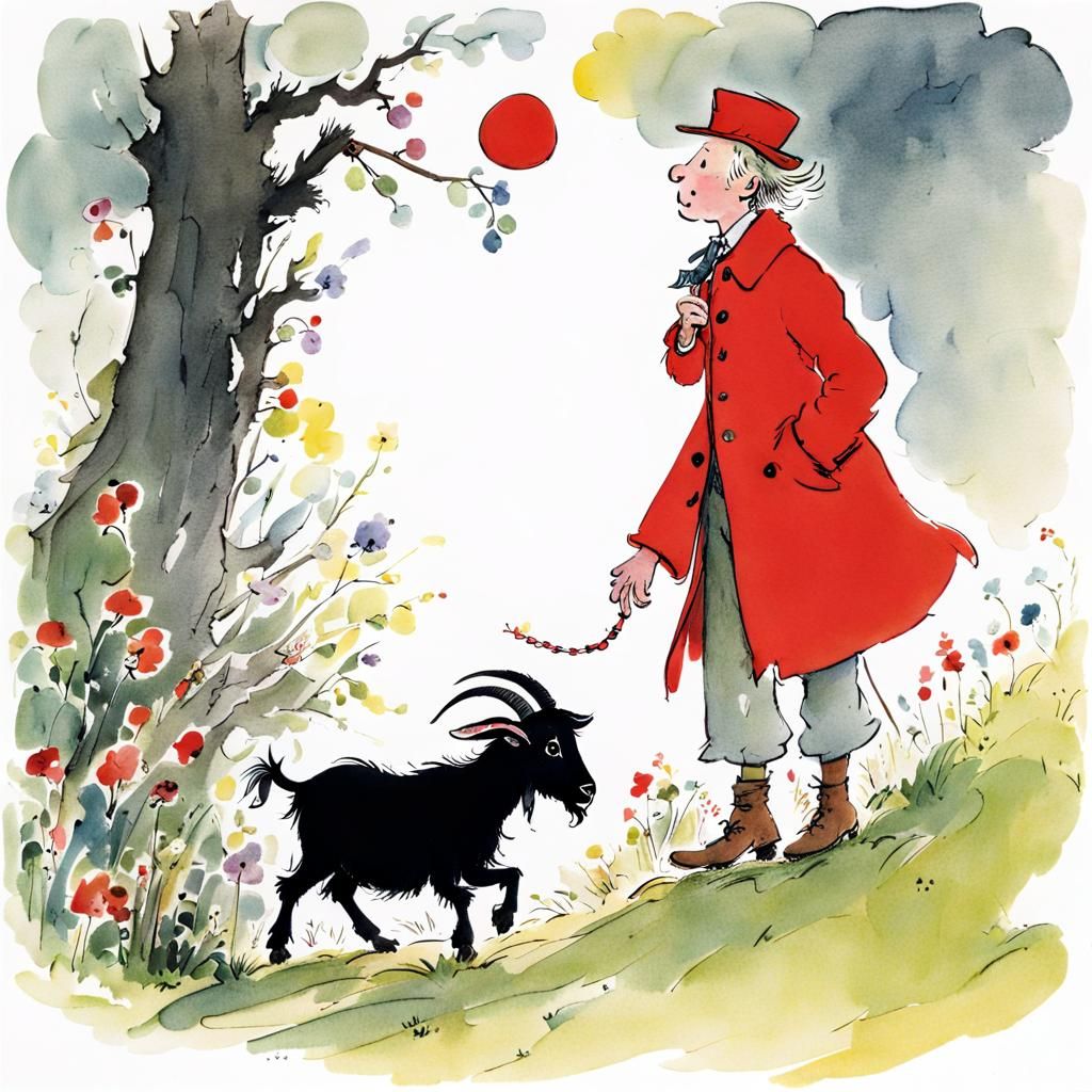 Whimsical Goat and the Missing Button Illustration