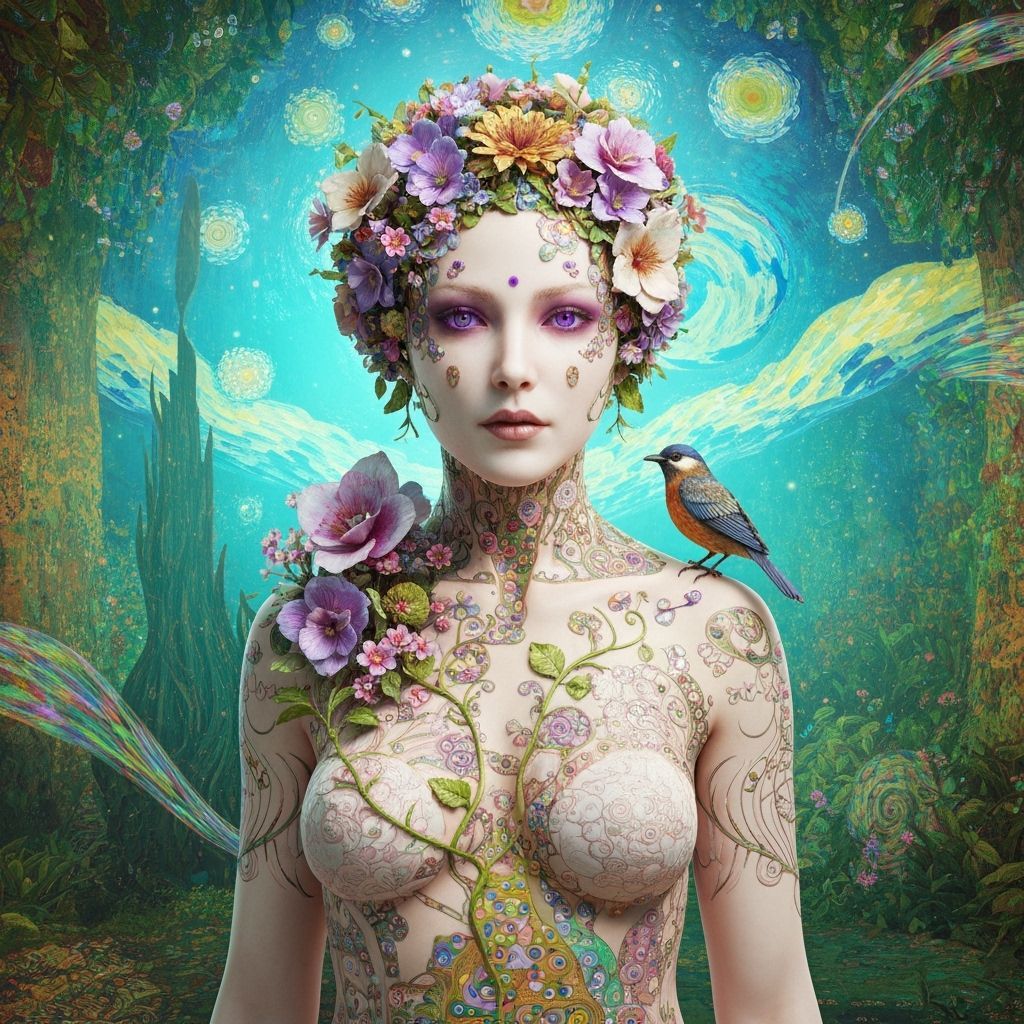 Spirits Dance in Starry Night: Surreal Fairytale Art