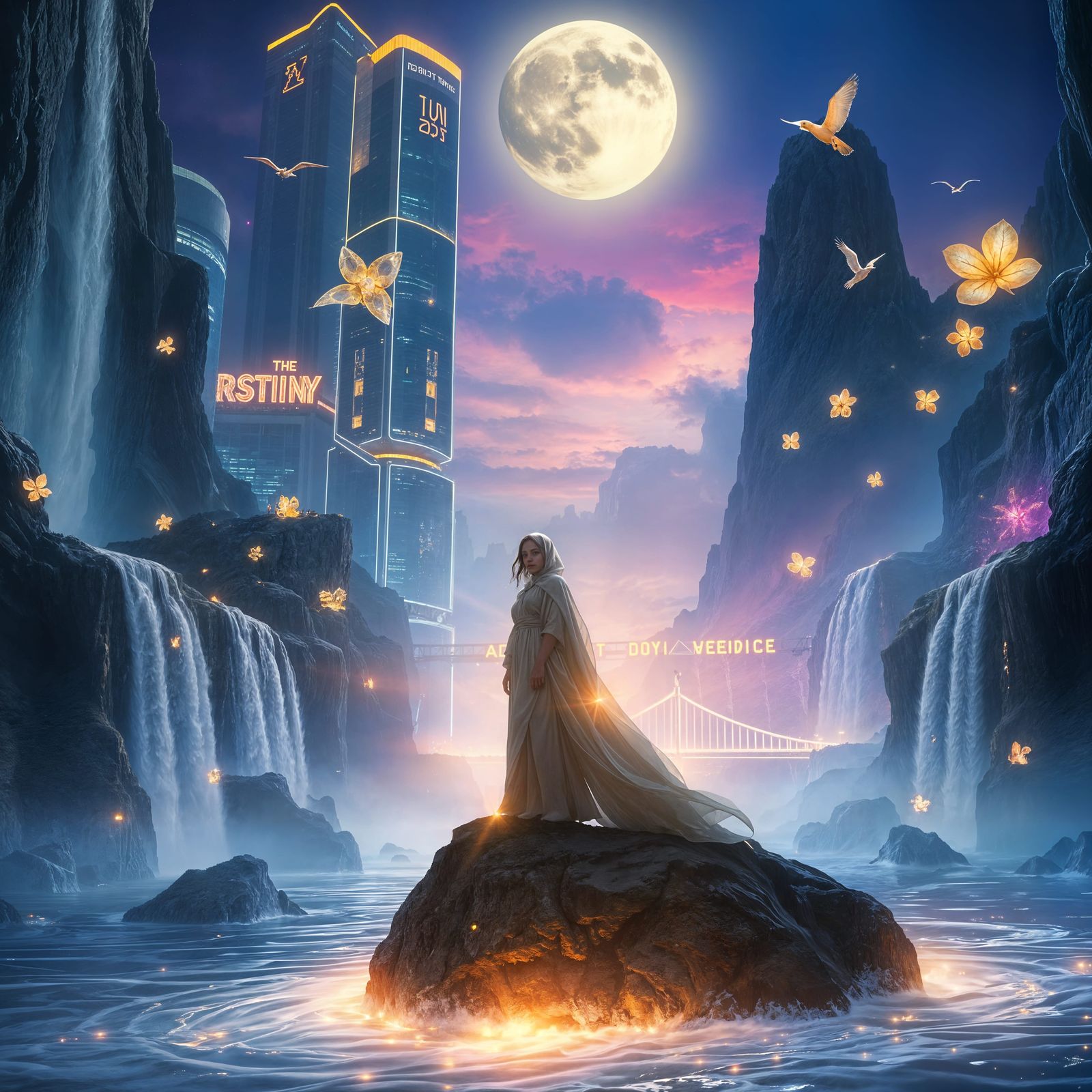 Mesmerizing Fantasy Landscape with Floating Mountains and Gl...