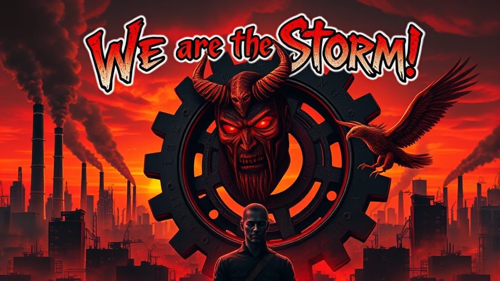 Dark Industrial Cityscape Under Siege in Hellish Chaos