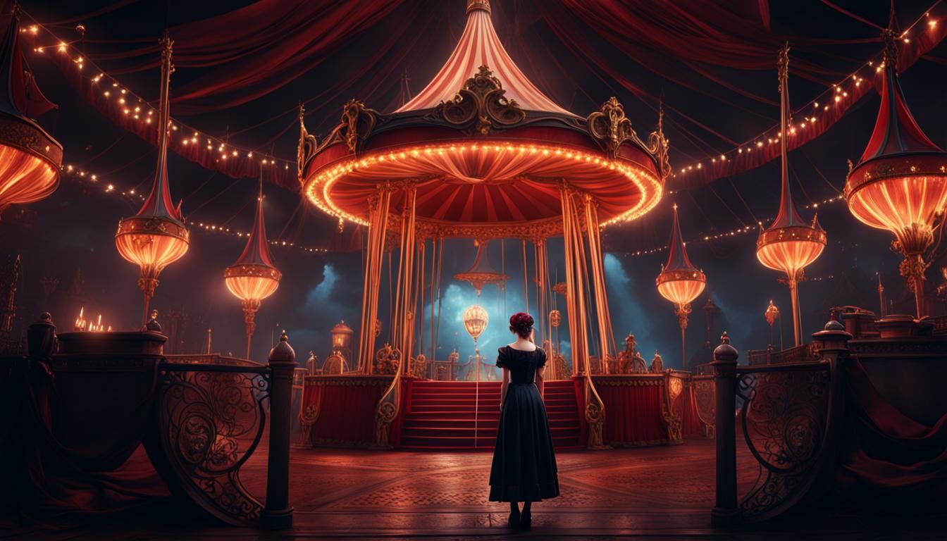Dark Magical Circus Girl: Detailed Matte Painting