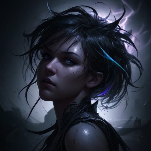 Dramatic Hyperrealistic Night Portrait with Colorful Accents