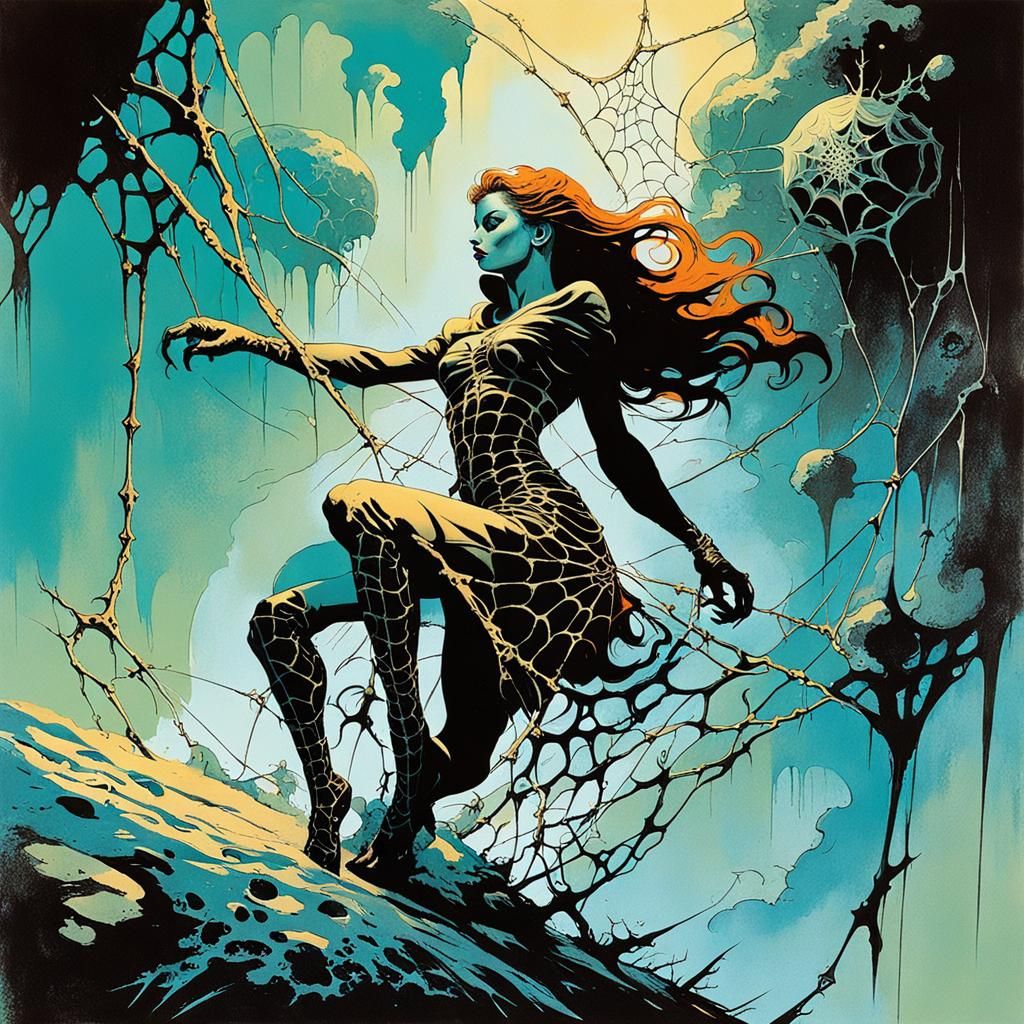 Girl Entangled: Frazetta-Style Web Art
