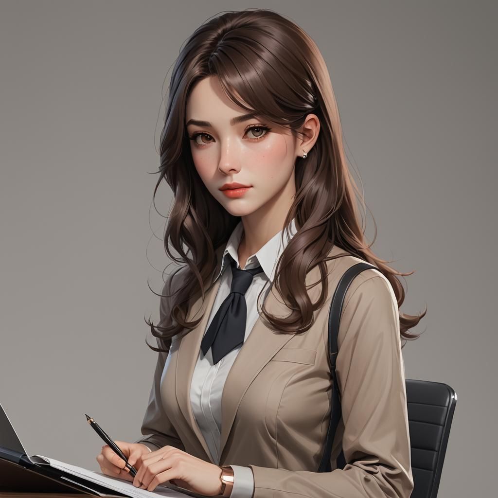 Anime-Style 3D Portrait of Confident Female Journalist