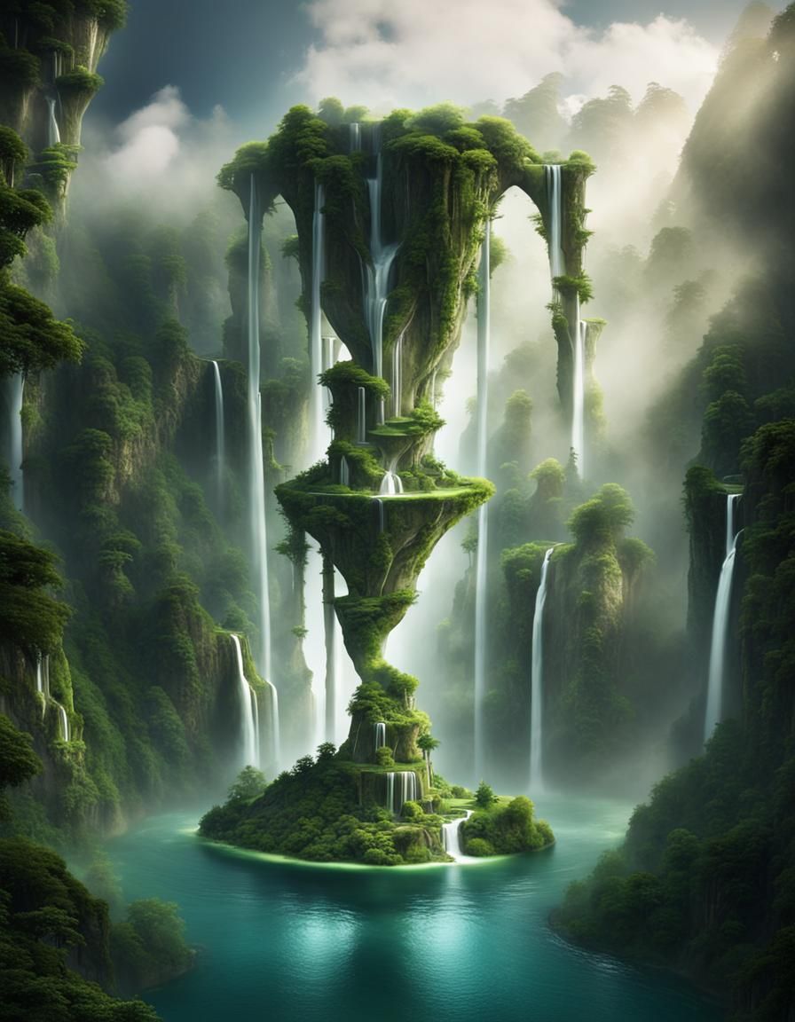 Eternal Hourglass: Floating Islands in Dreamy Landscape
