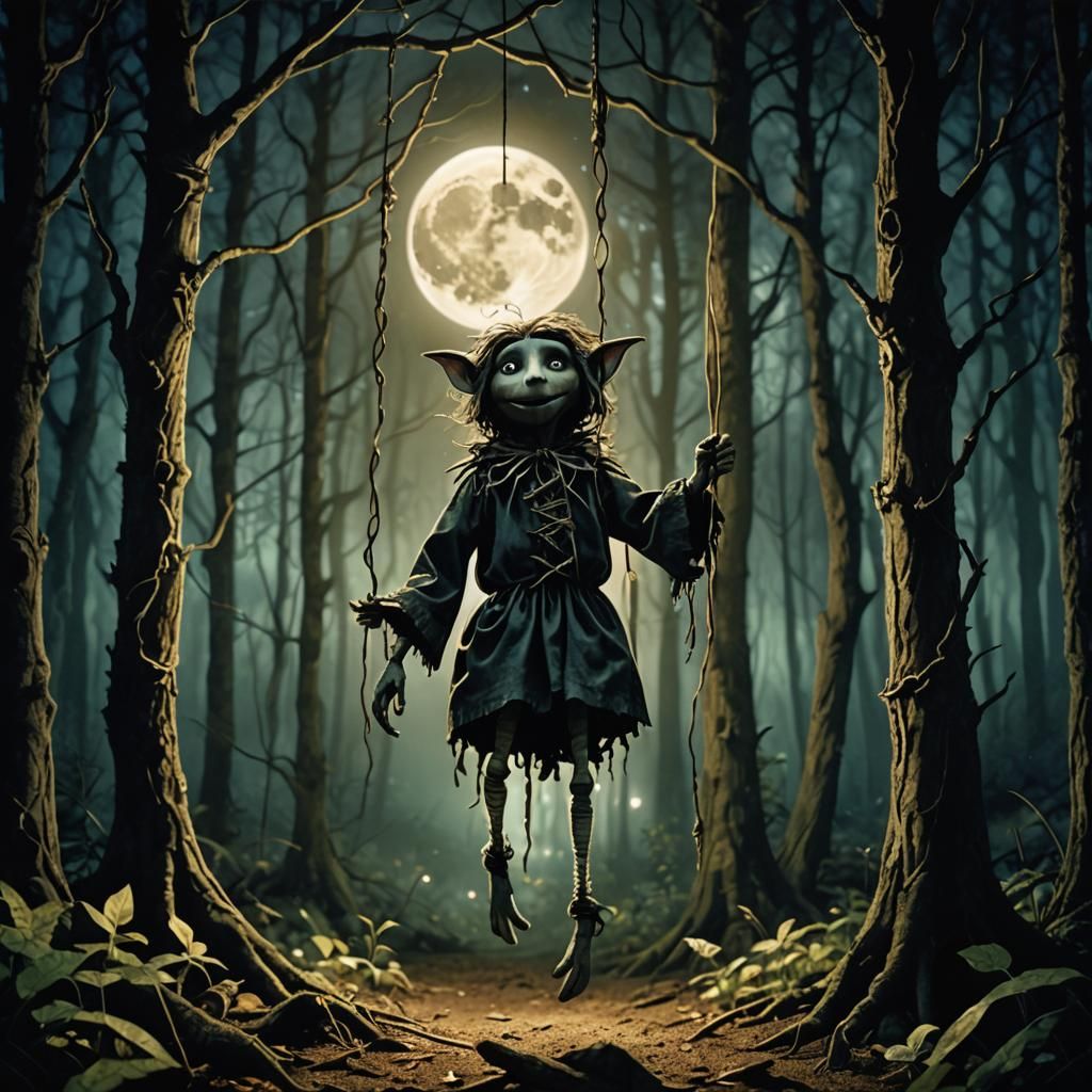 Eerie Moonlit Puppet in Dark Fantasy Style