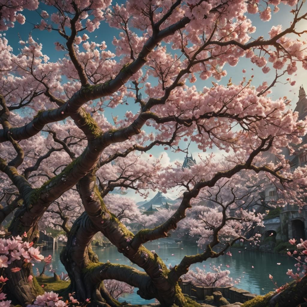 Romantic Cherry Blossom Fairytale Illustration