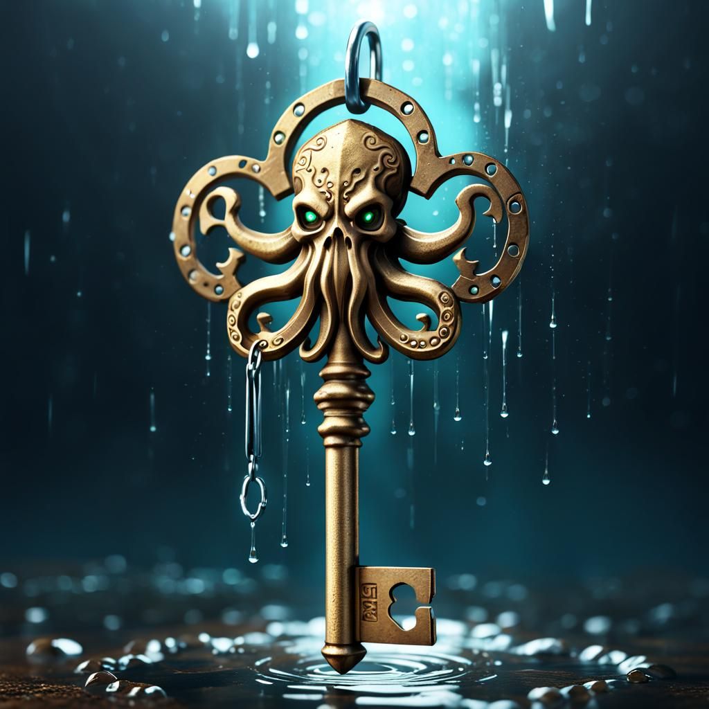 Cthulhu Key with Rusted Padlock: Cinematic Fantasy