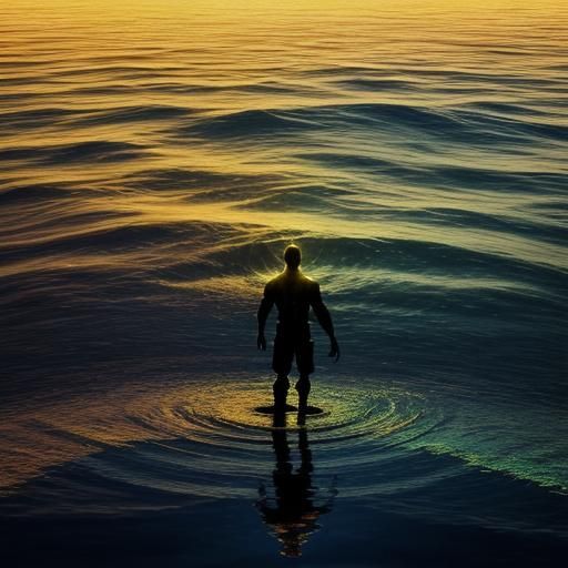 Humanoid of Fire Walks on Water: Digital Art