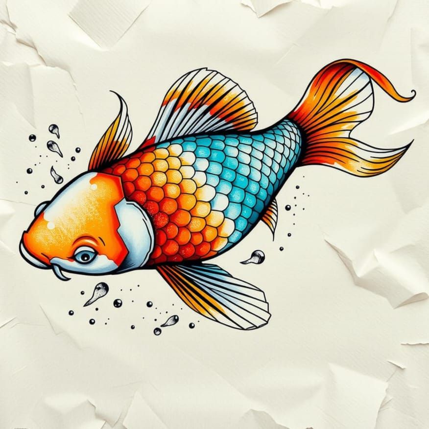 Koi in Vibrant Watercolor Tattoo Style