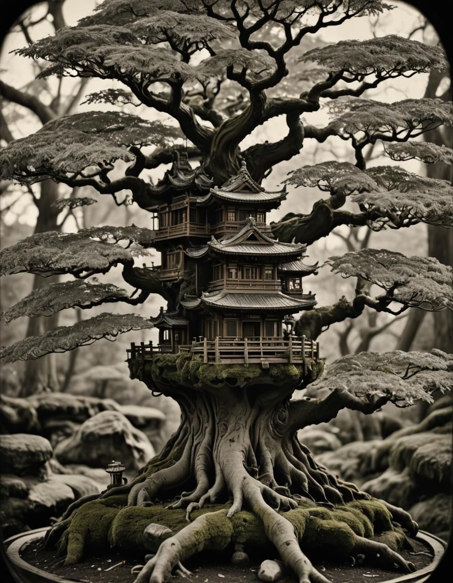 Ornate Buddhist Treehouse in Bonsai: Collodion Style