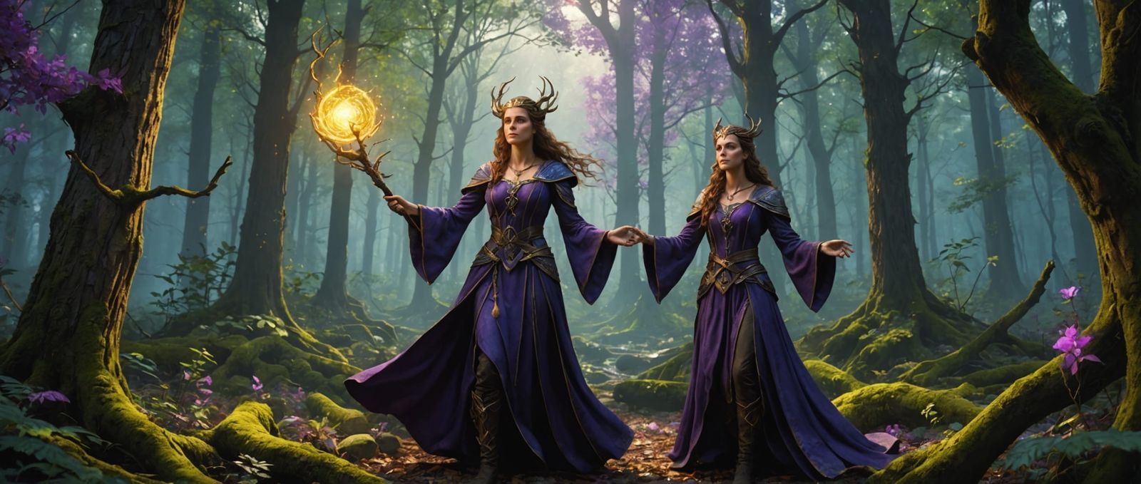 Druidess Casting Spell in Ancient Forest Concept Art