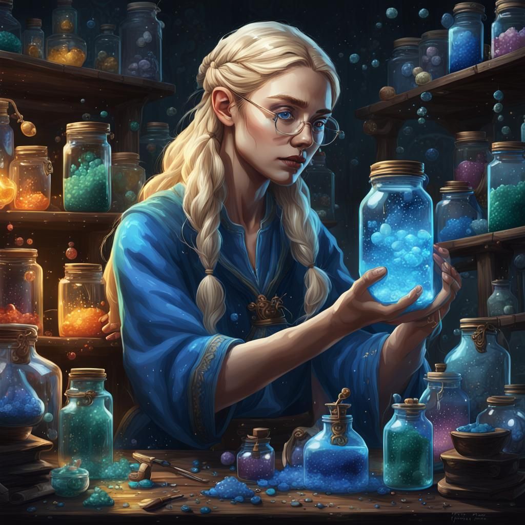 Elven Alchemist in Laboratory: Hyperrealistic Splash Art