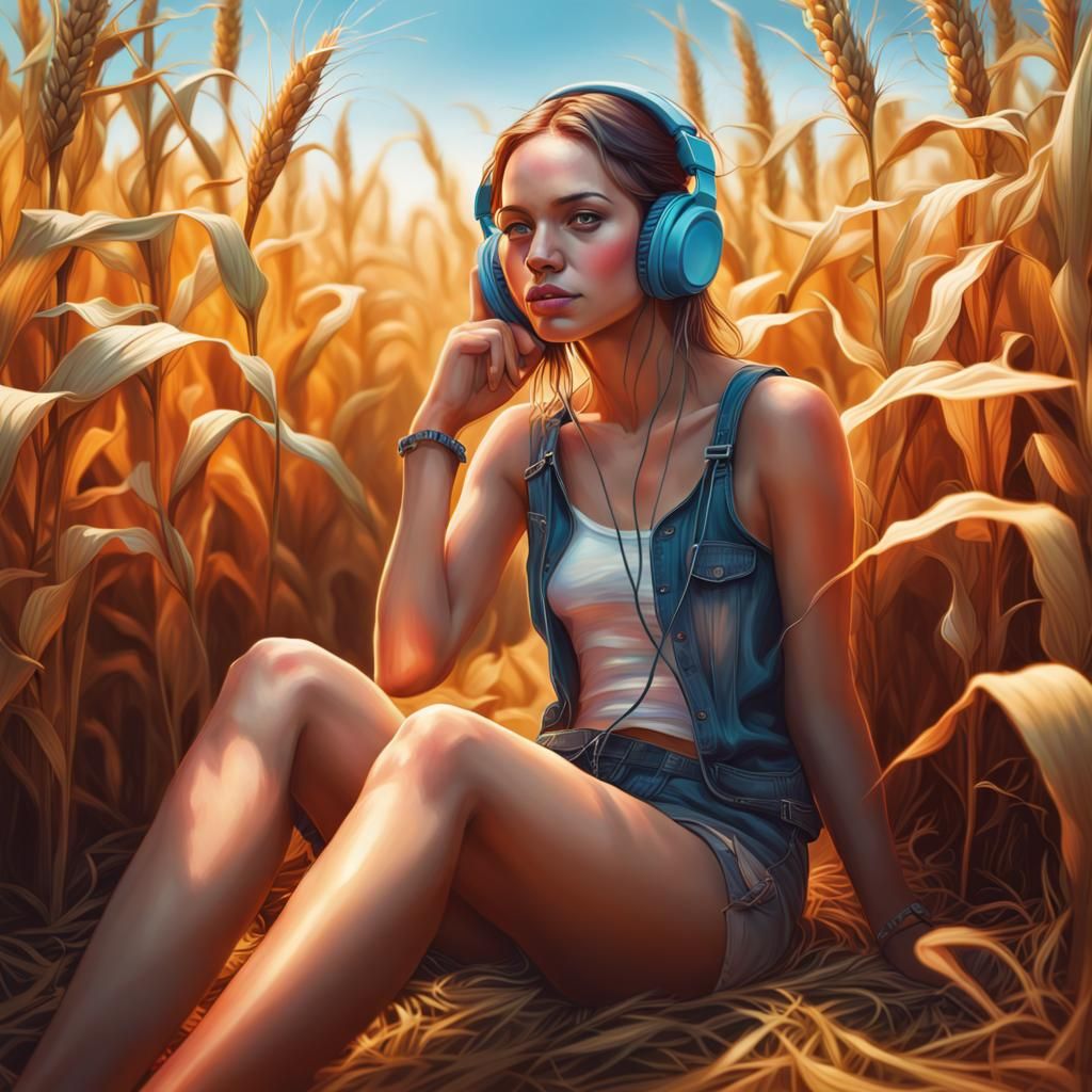 Alternative Girl in Cornfield: Hyperrealistic Digital Art
