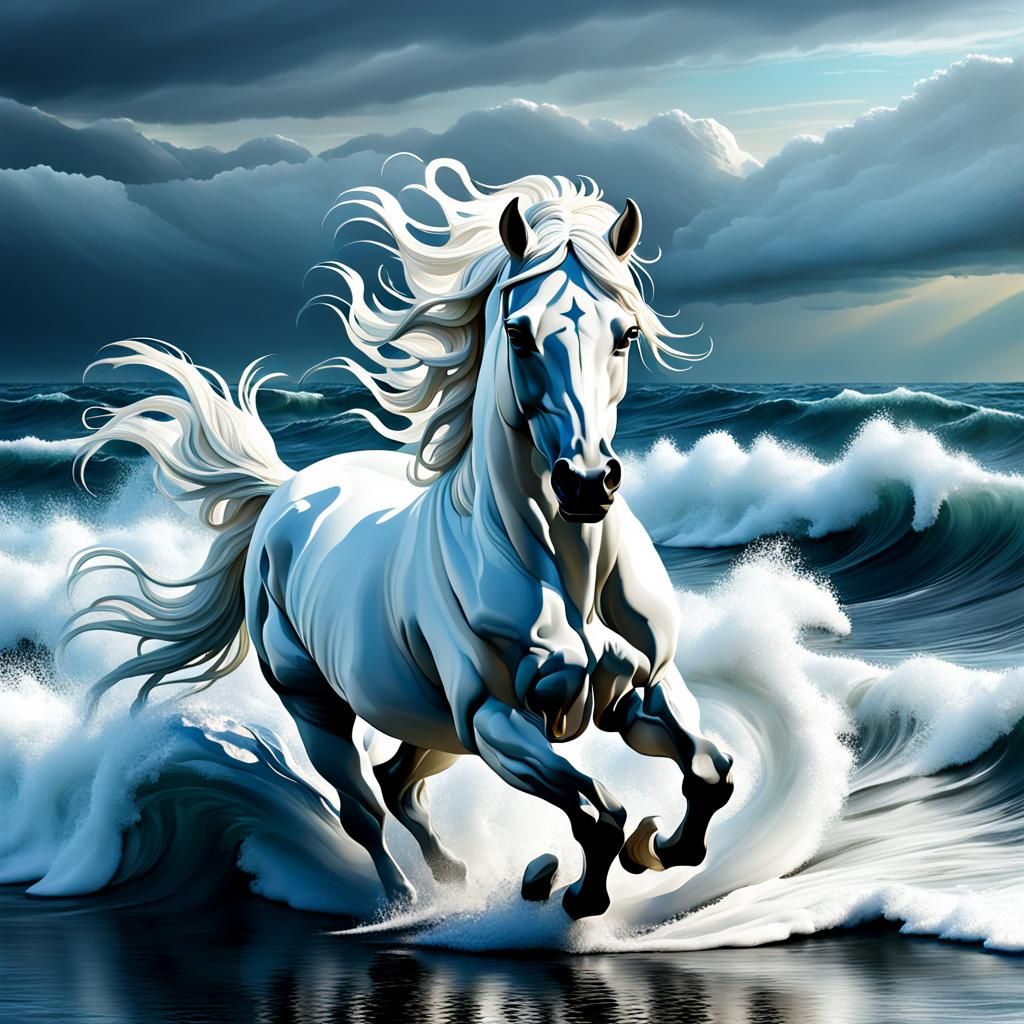 White Horse Made of Ocean Waves: Digital Art