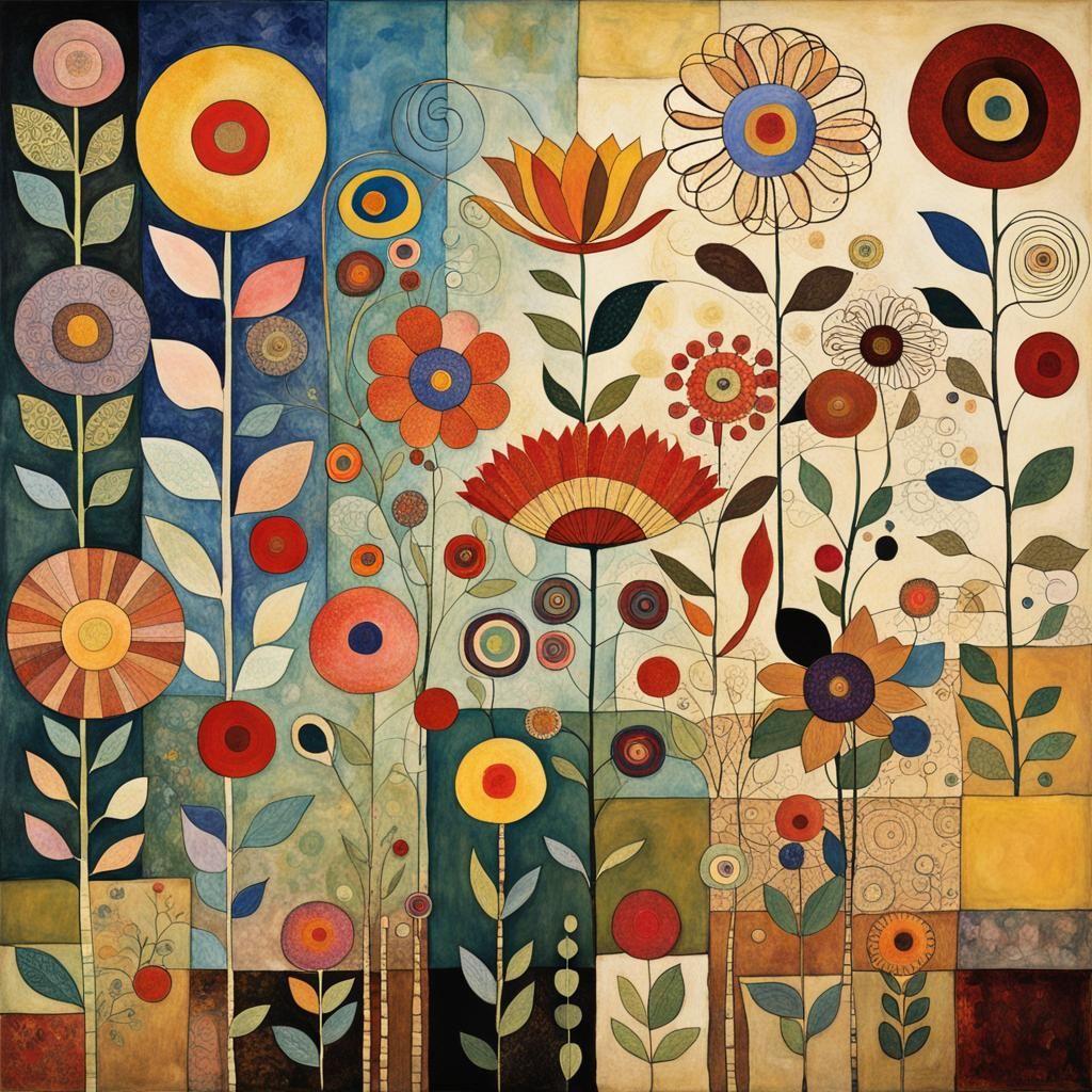 Floral Display in Style of Kandinsky, Klimt, Klee
