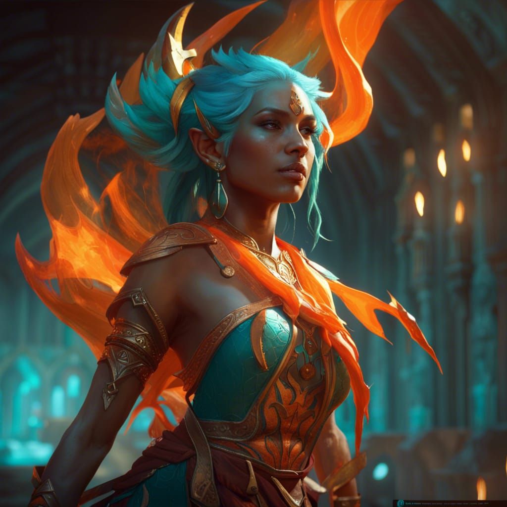Beautiful Fire Elf Concept Art in 8k