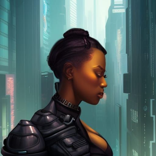 Attractive Woman in Cyberpunk City: Hyperdetailed Portrait