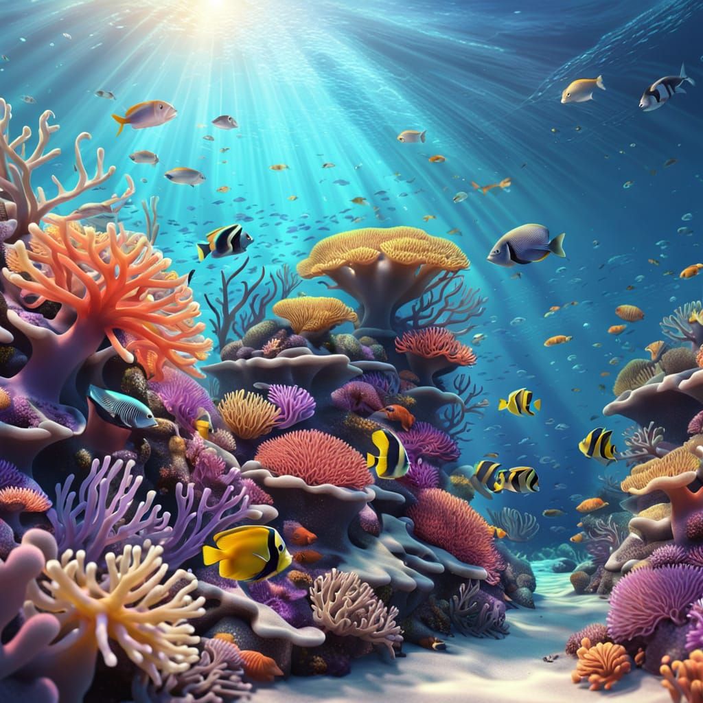 Vibrant Coral Reef Scene in 3D Animation Style