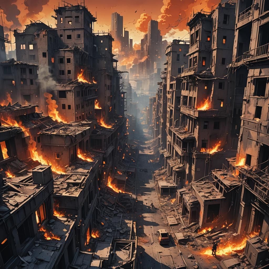 Apocalyptic Cityscape in Anime Style