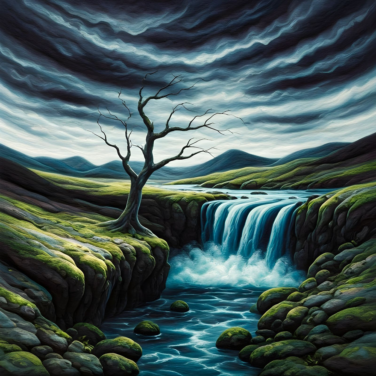 Surreal Wensleydale Wool Landscape with Stormy Sky and Felte...