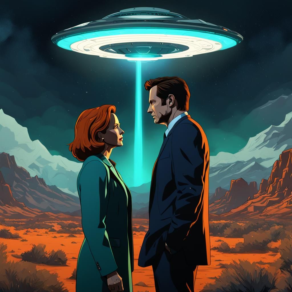 Scully and Mulder Staring at UFO Light
