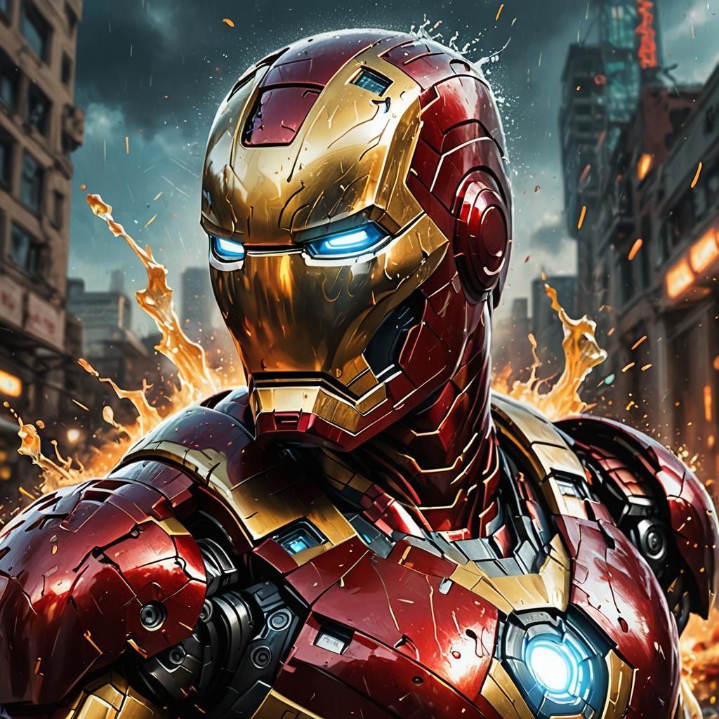 Hyperrealistic Iron Man Splash Art Portrait