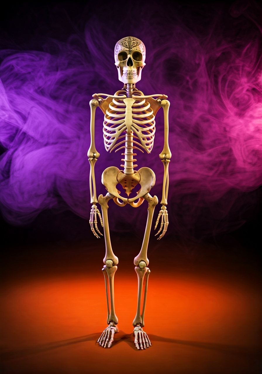Photorealistic Skeleton with Filigree on Purple Vapor Backgr...