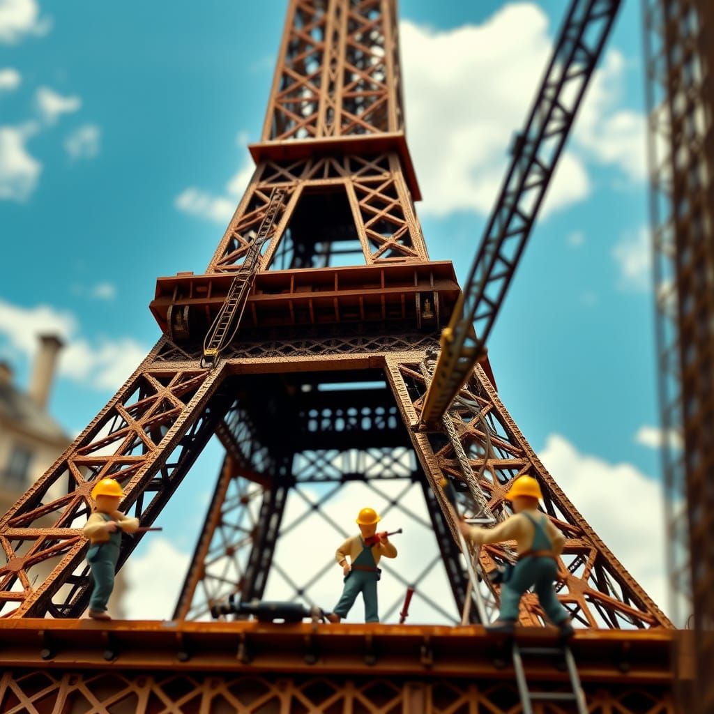 Miniature Construction Workers Build Eiffel Tower in Whimsic...