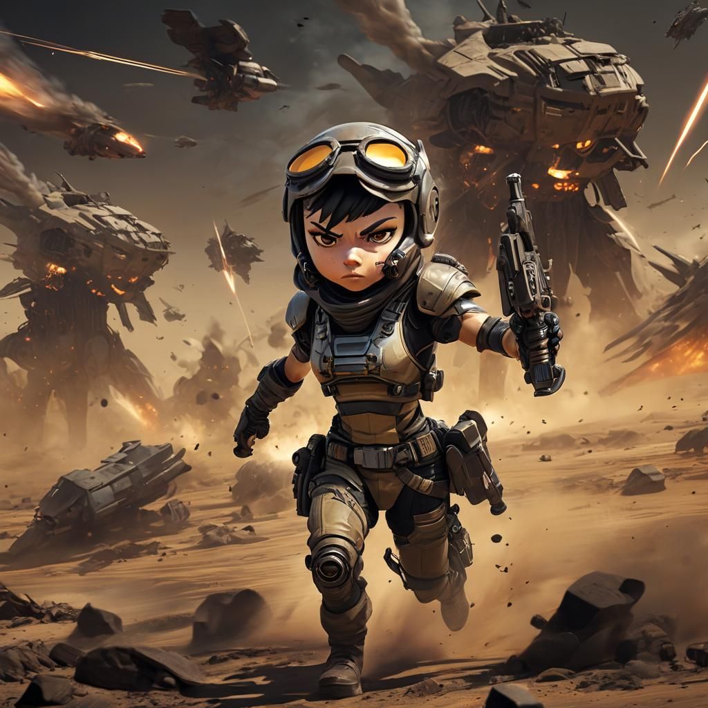 Anime Jedi Girl Battles on Desert Planet