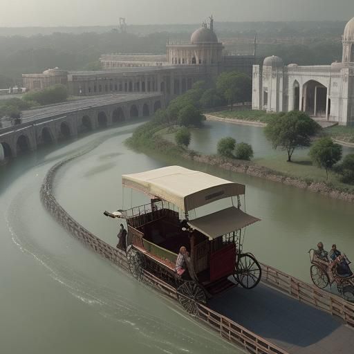 Hyderabad High Court: Riverfront Scene in Digital Painting