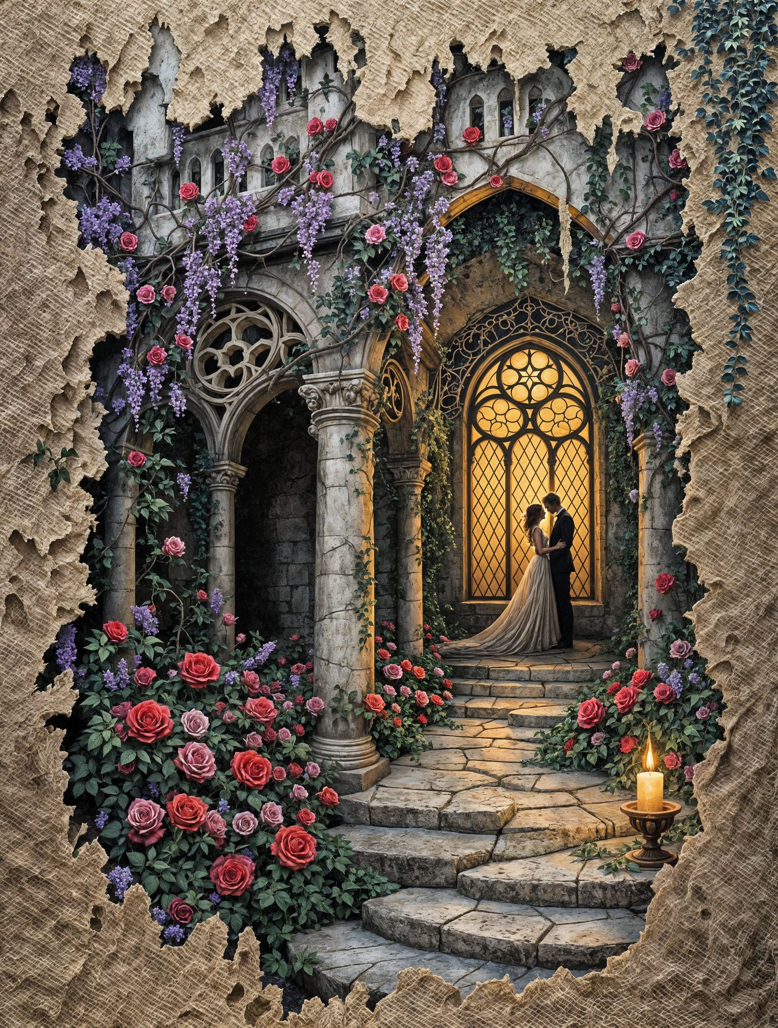 Dreamy Mausoleum Landscape in Dark, Immersive Acrylic Style