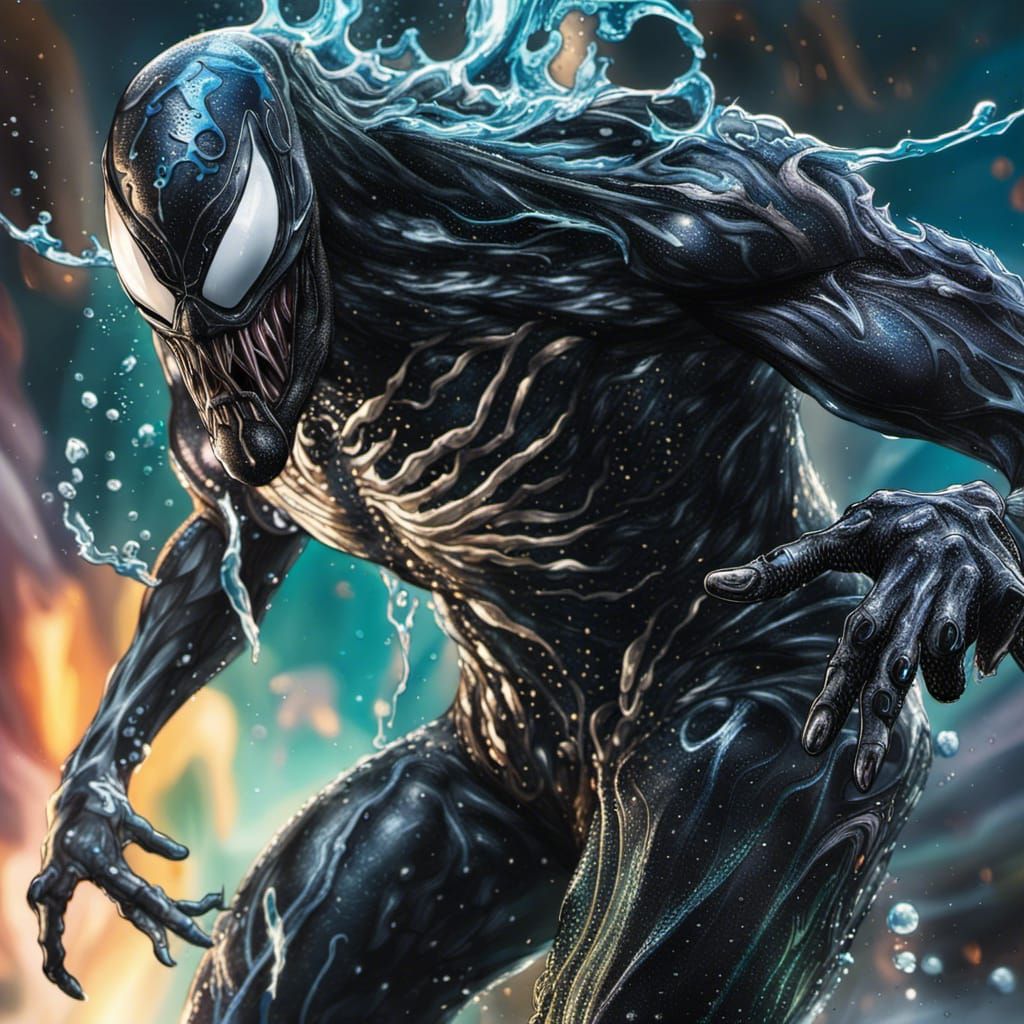 Water Elemental Symbiote Suit: Hyperrealistic Concept Art