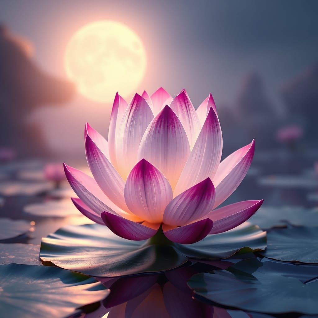 Ethereal Lotus Goddess in Moonlit Serenity