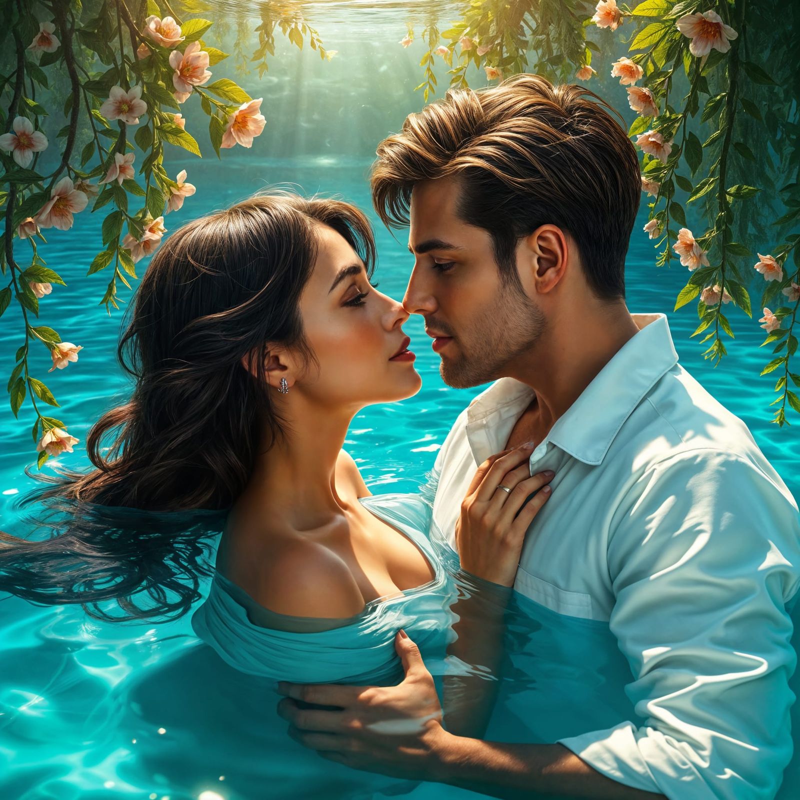 Romantic Kiss in a Blue Lagoon: Fantasy Concept Art