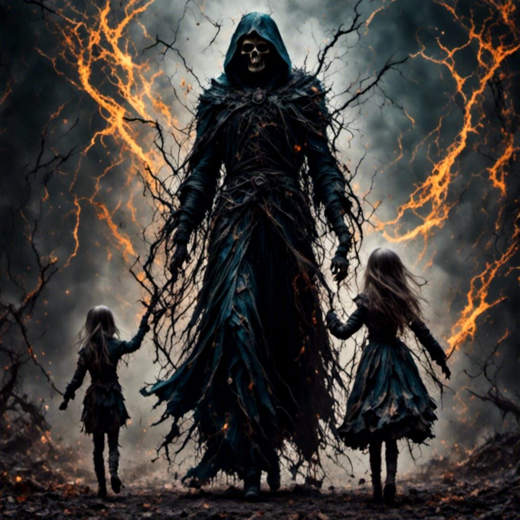 Grim Reaper and Girl: Detailed Fantasy Art