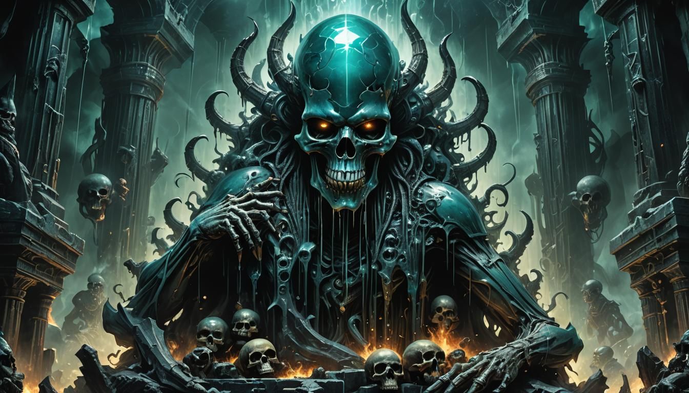 Cyan Crystal Skull Dark Fantasy Art