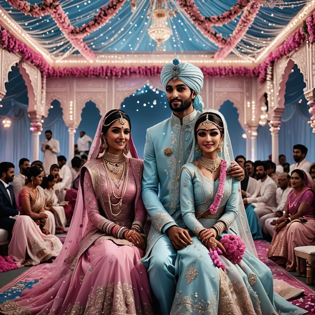 Indian Muslim Wedding: Anime-Inspired 3D Render