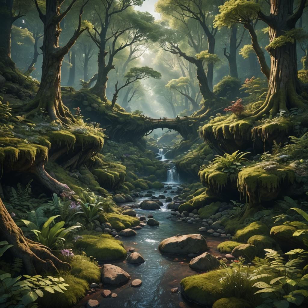 Forest River: Detailed Matte Painting in 8K