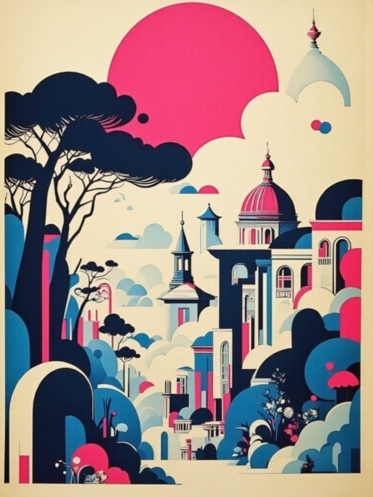 Rome Cityscape in Graphic Vintage Poster Style