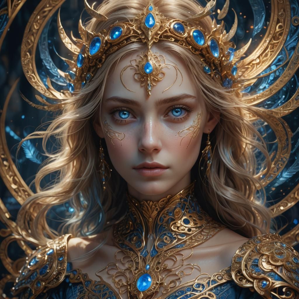 Ethereal Portrait: Captivating Blue Eyes in Fantasy Art
