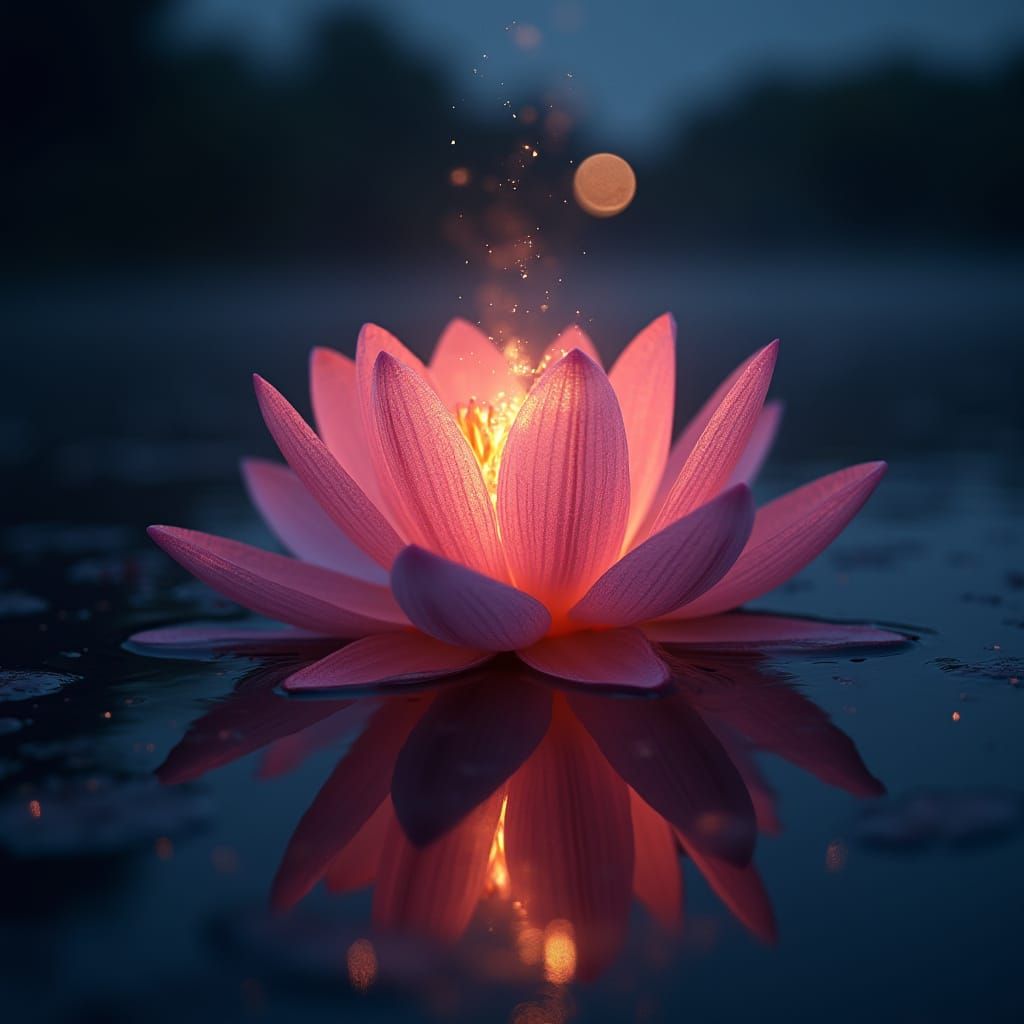 Blazing Pink Water Lily in Mystical Twilight