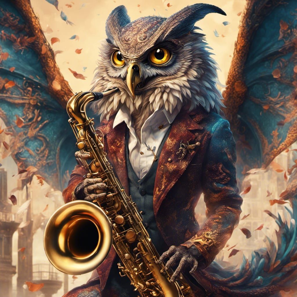 Dragon Owl Saxophonist in 1920s Jazz Club