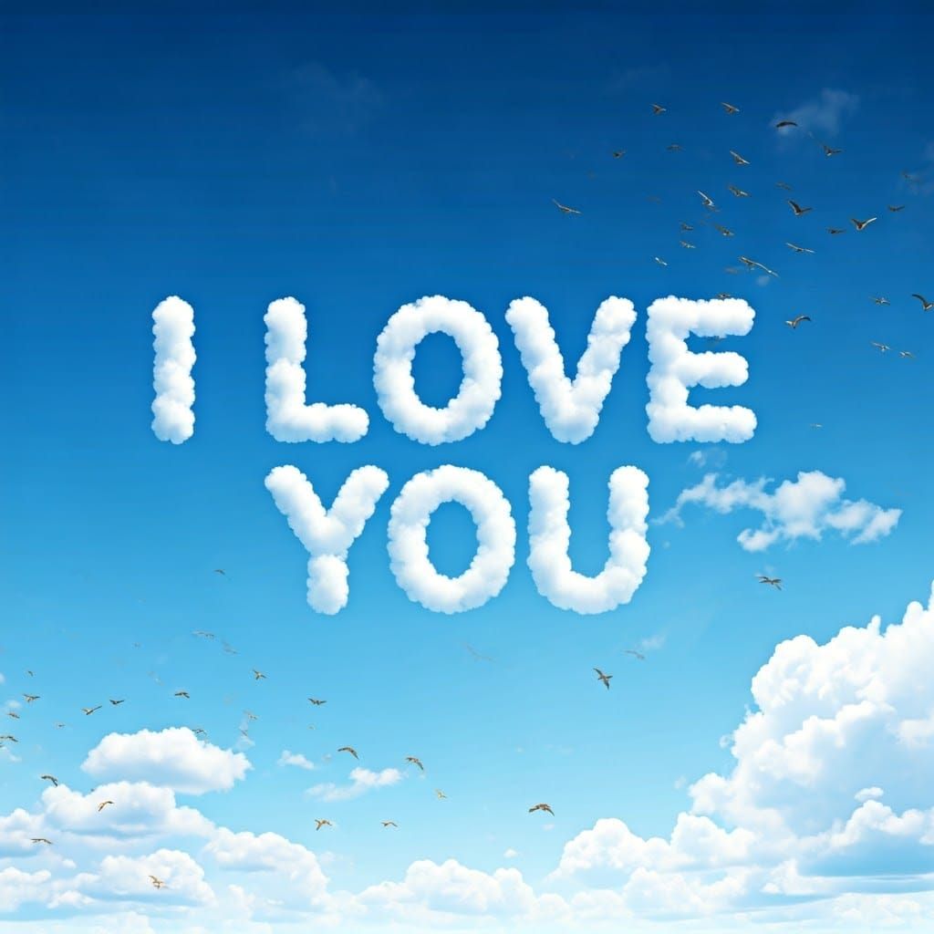 I Love You Cloudscape with Birds