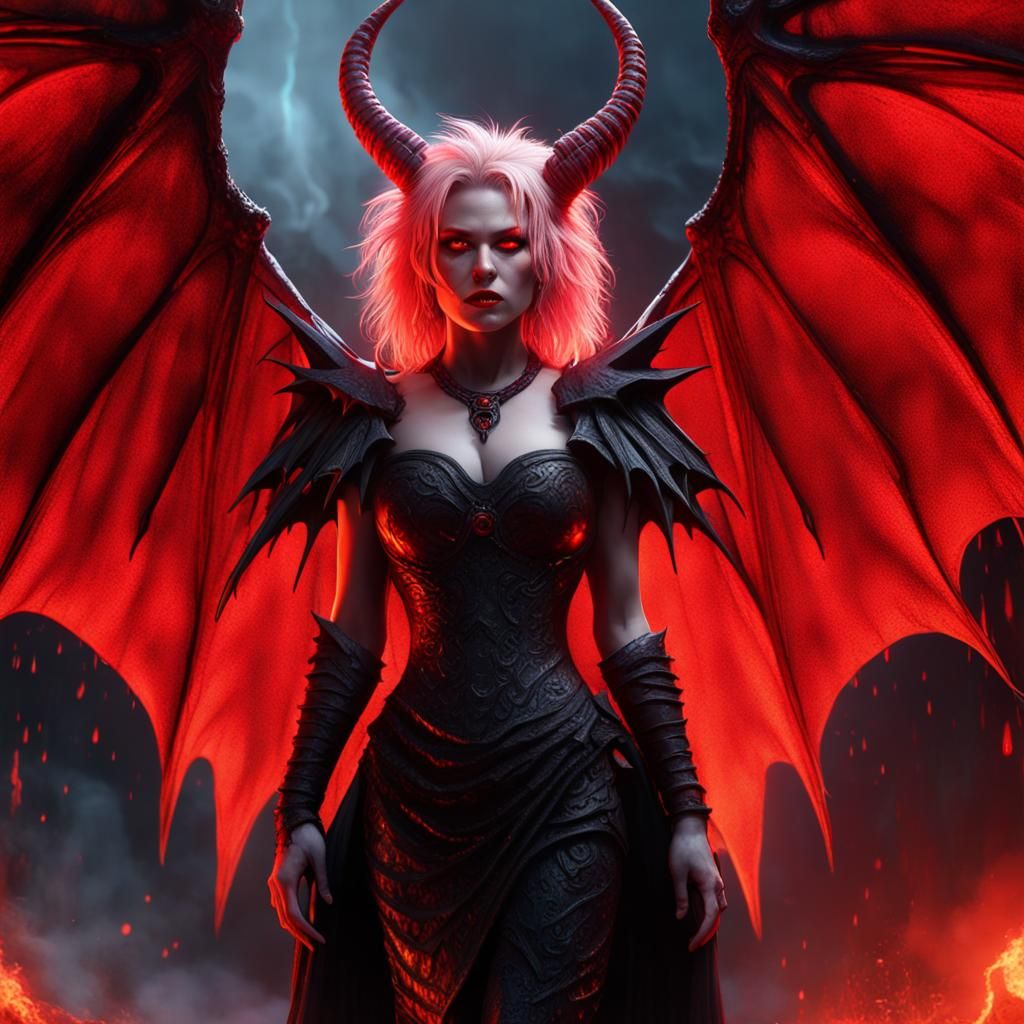 Fantasy Demon Under Lavafall in Hell