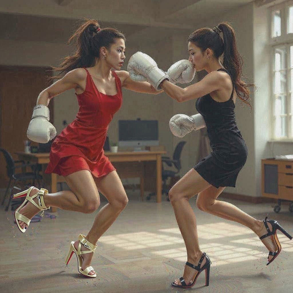 Female Boxers Clash in High-Heeled Boxing Match