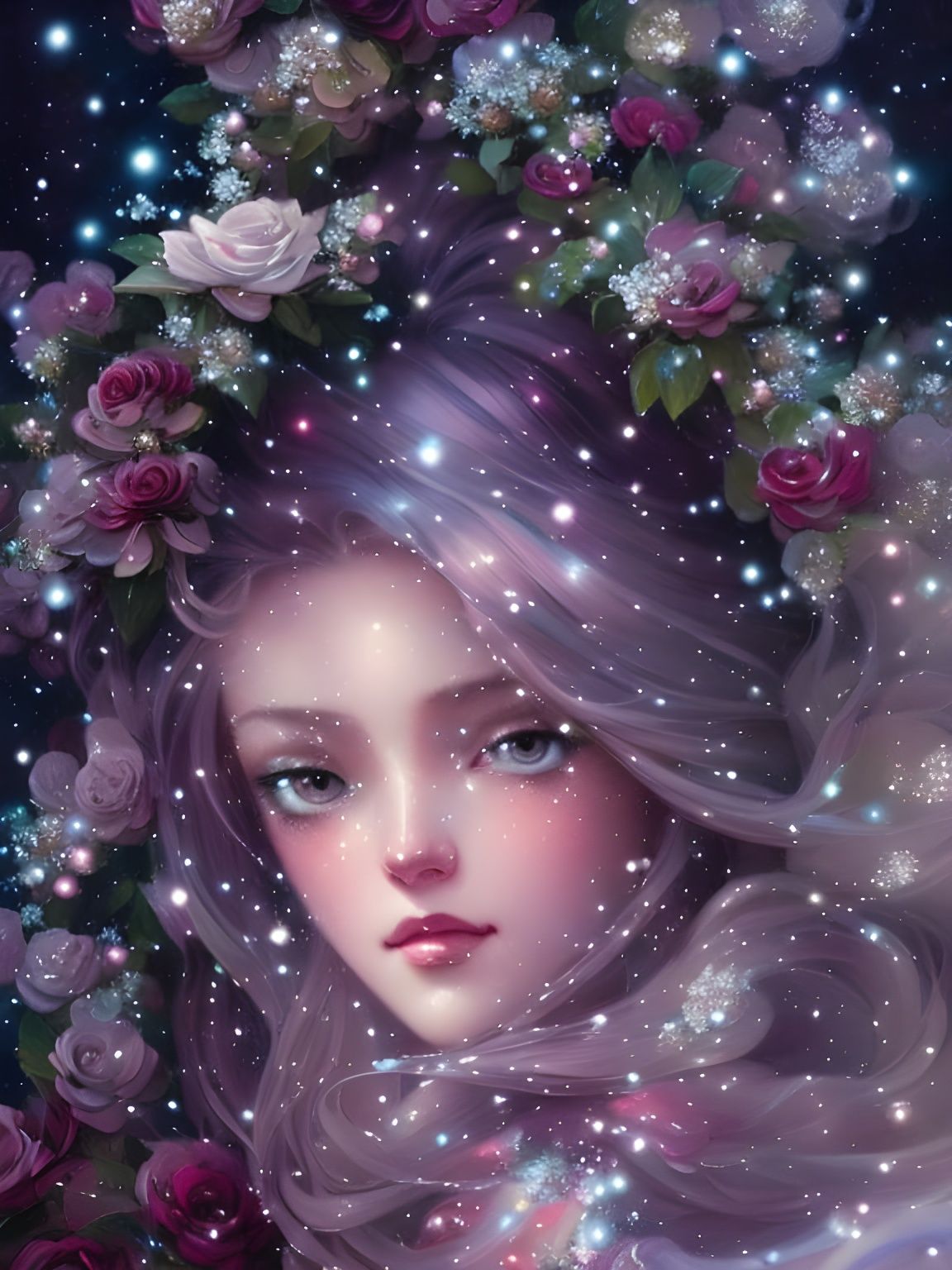 Glistening Rose Goddess in Snow, Anime Style