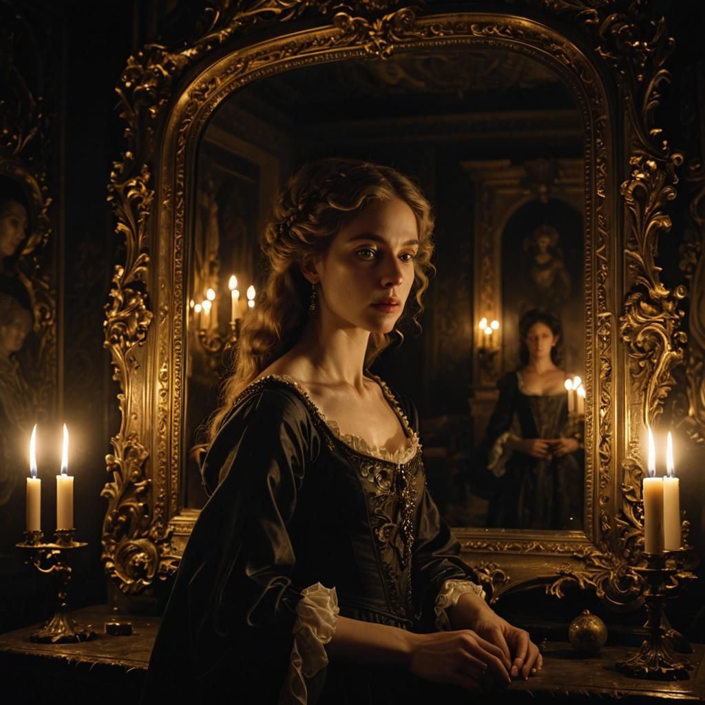 Eerie Reflection: Woman in Renaissance Chiaroscuro