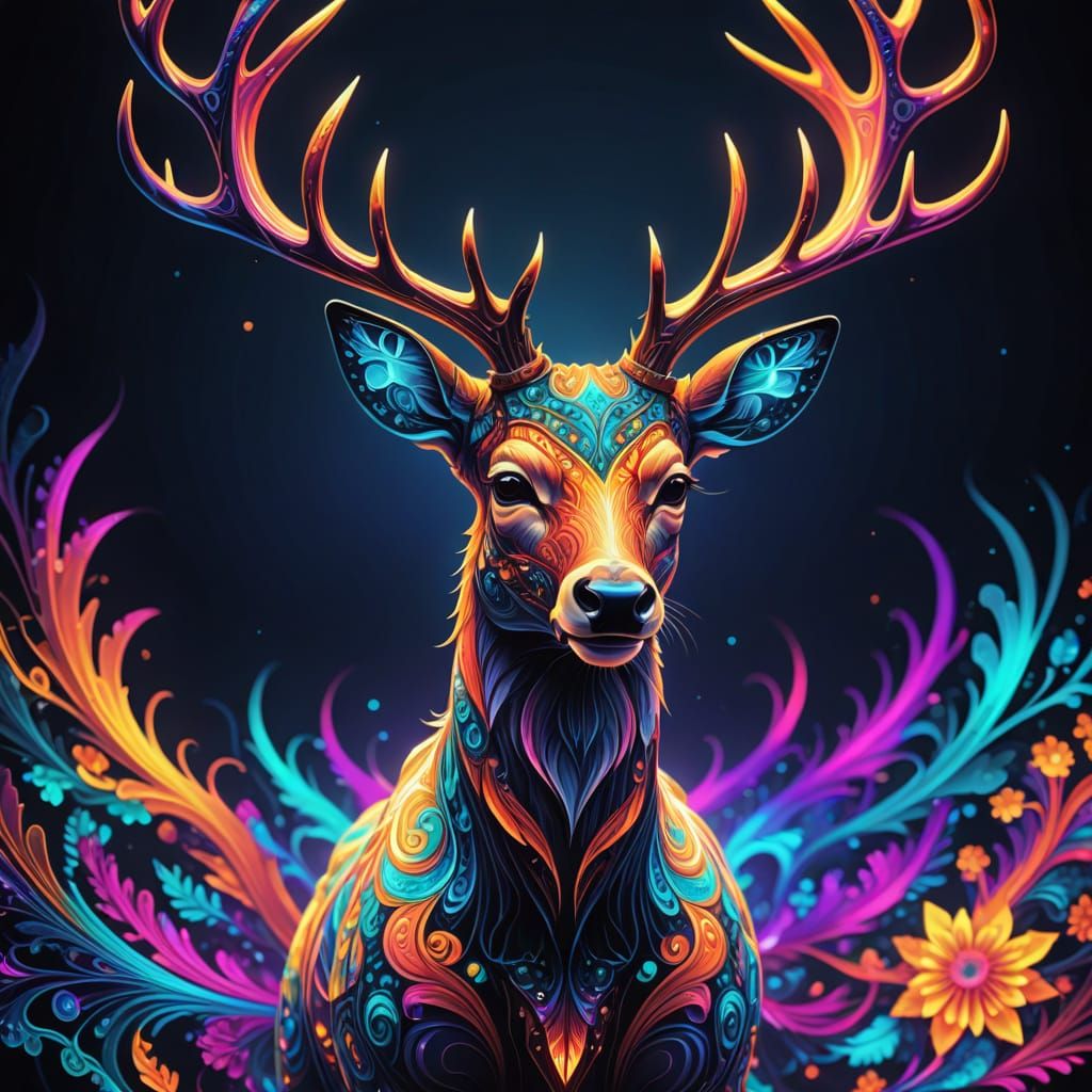 Iridescent Mystic Deer in Abstract Fractal Design